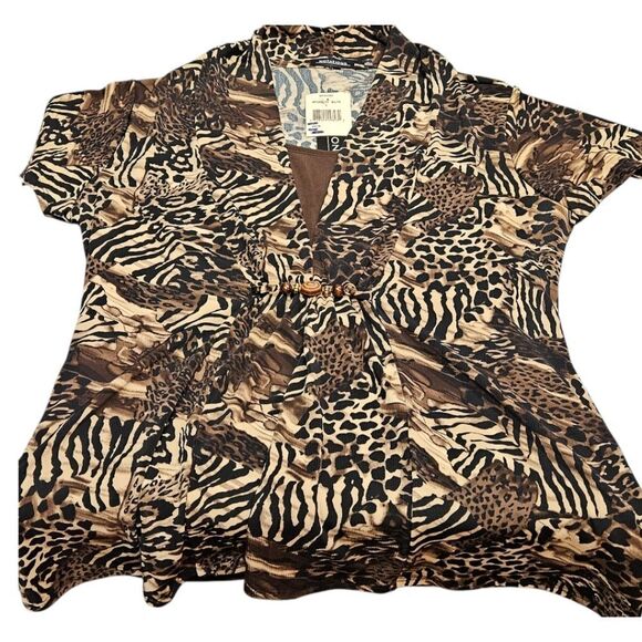 NOTATIONS Women's Short Sleeve 2For One Safari Leopard Print Blouse Size Large - Picture 9 of 16